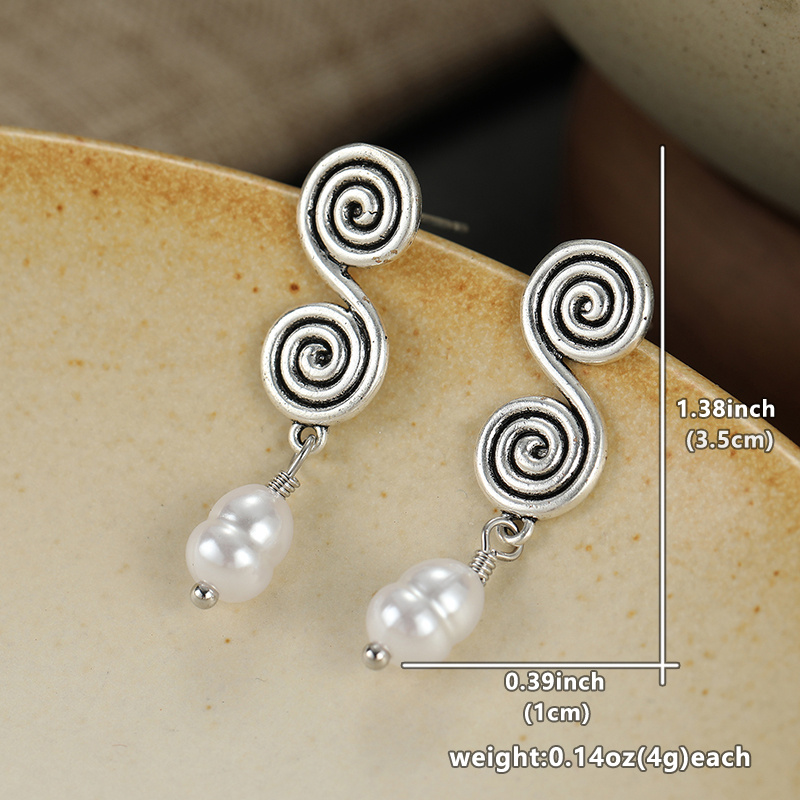 Women's Elegant Retro Double Spiral Dangle Earrings, Bohemian Style